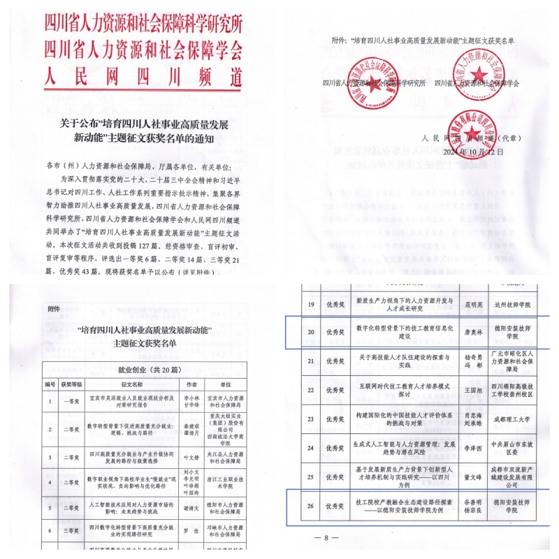 学院在“培育四川人社事业高质量发展新动能”主题征文评选中荣获佳绩